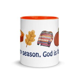 In Every Season, Gods Is Faithful (Thanksgiving) White - Mug with Color Inside